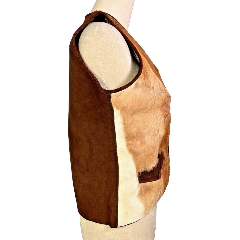Vintage Hand-made Deer Hide Leather Suede Vest/ Skirt Fringe Three Tone OOAK - Picture 4 of 16